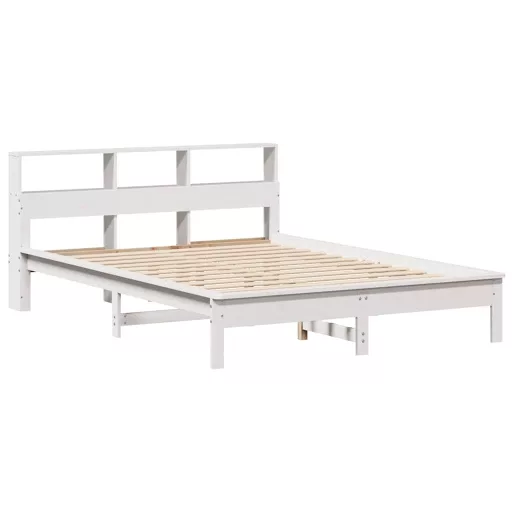 Fehér tömör fenyőfa könyvespolcos ágy matrac nélkül 135x190 cm