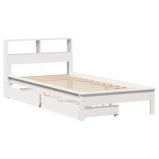 Fehér tömör fenyőfa könyvespolcos ágy matrac nélkül 90 x 190 cm