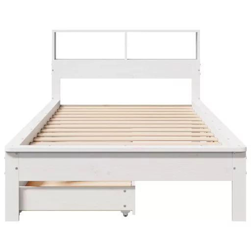 Fehér tömör fenyőfa könyvespolcos ágy matrac nélkül 90 x 190 cm