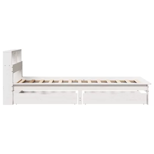Fehér tömör fenyőfa könyvespolcos ágy matrac nélkül 90 x 190 cm