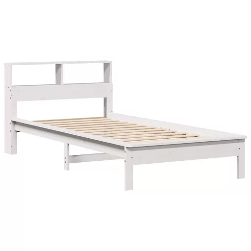 Fehér tömör fenyőfa könyvespolcos ágy matrac nélkül 90 x 190 cm