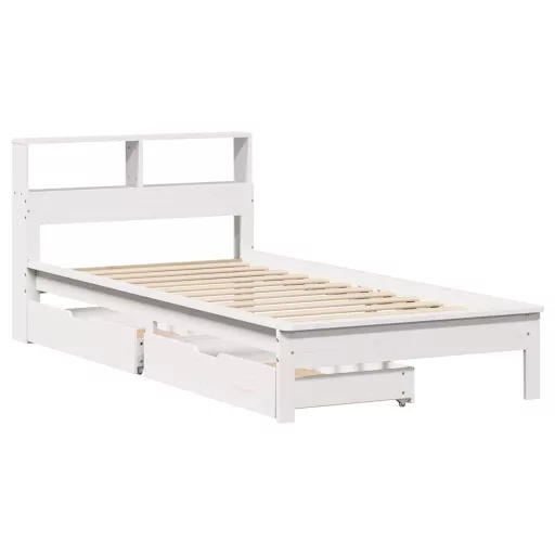 Fehér tömör fenyőfa könyvespolcos ágy matrac nélkül 75 x 190 cm