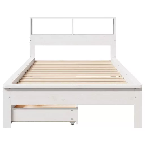Fehér tömör fenyőfa könyvespolcos ágy matrac nélkül 75 x 190 cm