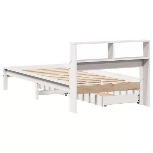 Fehér tömör fenyőfa könyvespolcos ágy matrac nélkül 75 x 190 cm