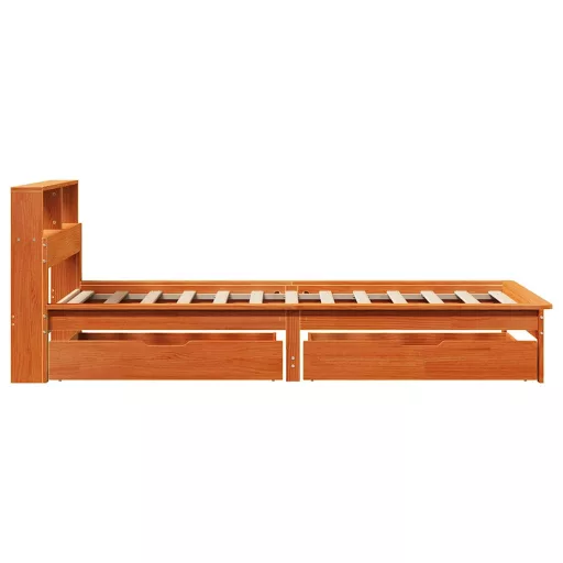 Barna tömör fenyőfa könyvespolcos ágy matrac nélkül 75 x 190 cm