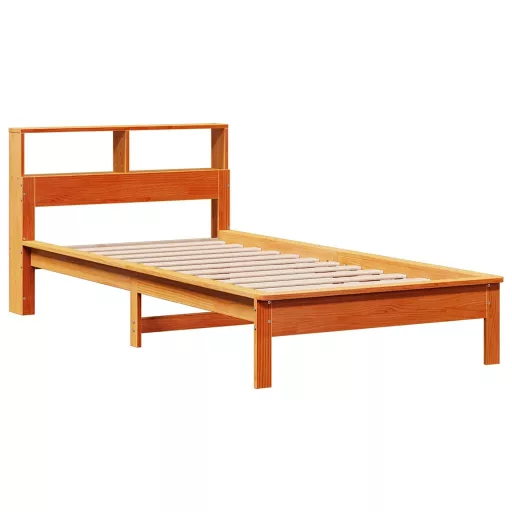 Barna tömör fenyőfa könyvespolcos ágy matrac nélkül 75 x 190 cm