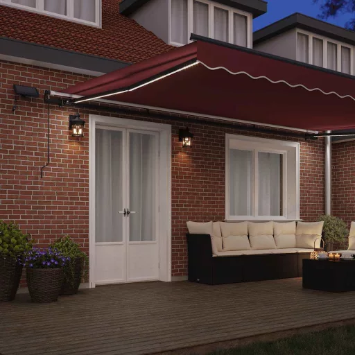 Burgundi vörös kézzel kihúzható LED-es napellenző 500 x 300 cm