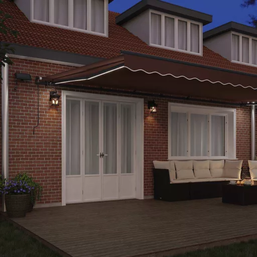 Barna kézzel kihúzható LED-es napellenző 600 x 300 cm
