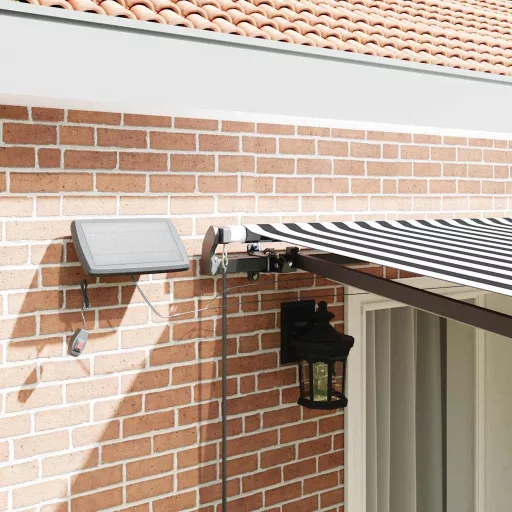 Antracitszürke-fehér LED-es kézi napellenző 400 x 300 cm