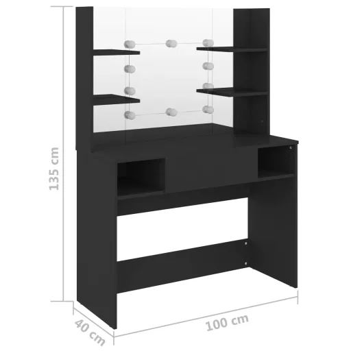 Fekete LED-es MDF sminkasztal 100 x 40 x 135 cm