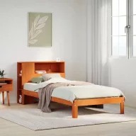   Barna tömör fenyőfa könyvespolcos ágy matrac nélkül 100 x 200cm