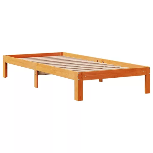 Barna tömör fenyőfa könyvespolcos ágy matrac nélkül 100 x 200cm