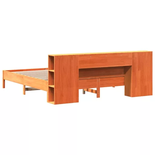 Barna tömör fenyőfa könyvespolcos ágy matrac nélkül 200 x 200cm