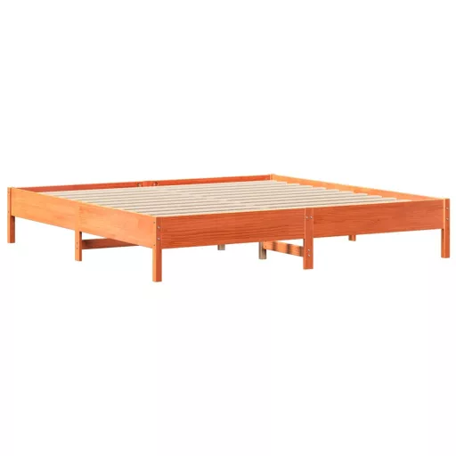 Barna tömör fenyőfa könyvespolcos ágy matrac nélkül 200 x 200cm