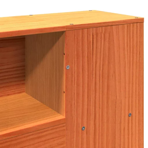 Barna tömör fenyőfa könyvespolcos ágy matrac nélkül 200 x 200cm