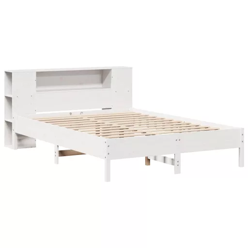 Fehér tömör fenyőfa könyvespolcos ágy matrac nélkül 160x200 cm
