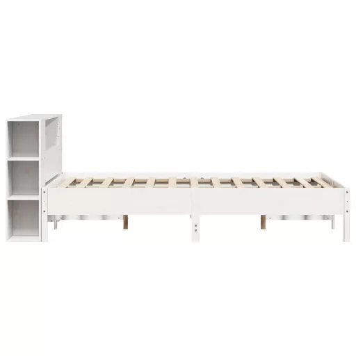 Fehér tömör fenyőfa könyvespolcos ágy matrac nélkül 160x200 cm