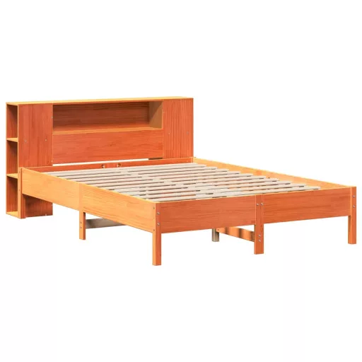 Barna tömör fenyőfa könyvespolcos ágy matrac nélkül 160 x 200cm