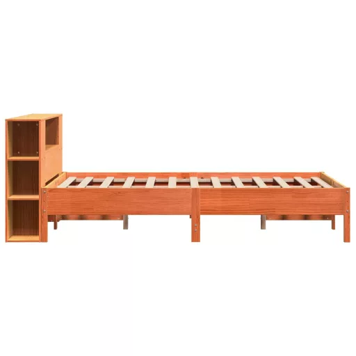 Barna tömör fenyőfa könyvespolcos ágy matrac nélkül 160 x 200cm