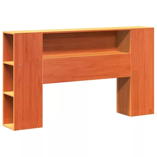 Barna tömör fenyőfa könyvespolcos ágy matrac nélkül 160 x 200cm