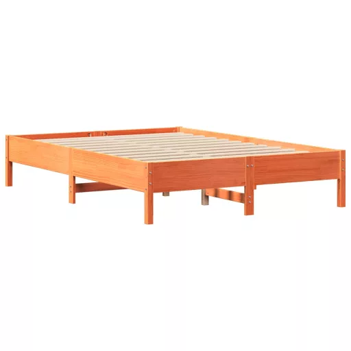 Barna tömör fenyőfa könyvespolcos ágy matrac nélkül 150 x 200cm