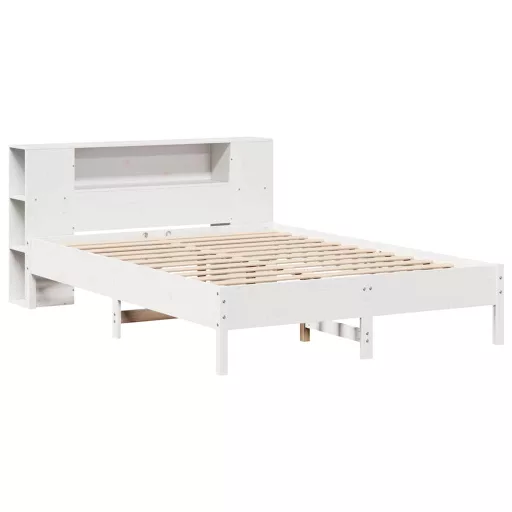 Fehér tömör fenyőfa könyvespolcos ágy matrac nélkül 140x200 cm