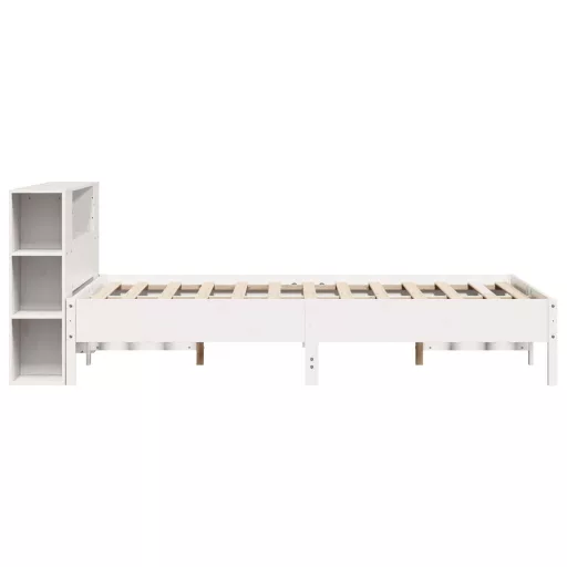 Fehér tömör fenyőfa könyvespolcos ágy matrac nélkül 140x200 cm