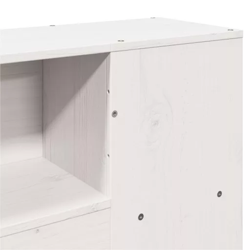 Fehér tömör fenyőfa könyvespolcos ágy matrac nélkül 140x200 cm