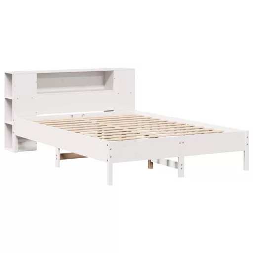 Fehér tömör fenyőfa könyvespolcos ágy matrac nélkül 140x190 cm