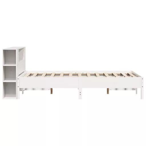 Fehér tömör fenyőfa könyvespolcos ágy matrac nélkül 140x190 cm