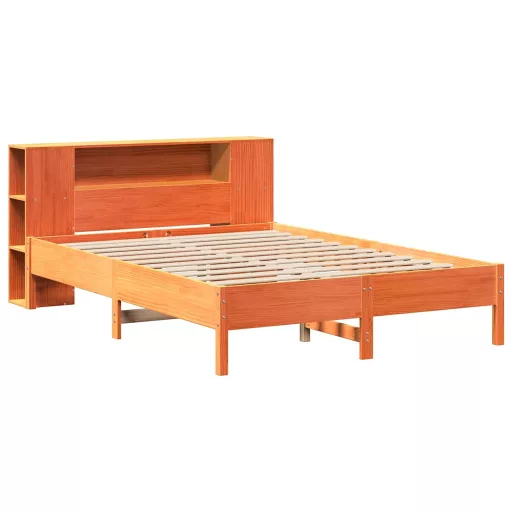 Barna tömör fenyőfa könyvespolcos ágy matrac nélkül 135 x 190cm