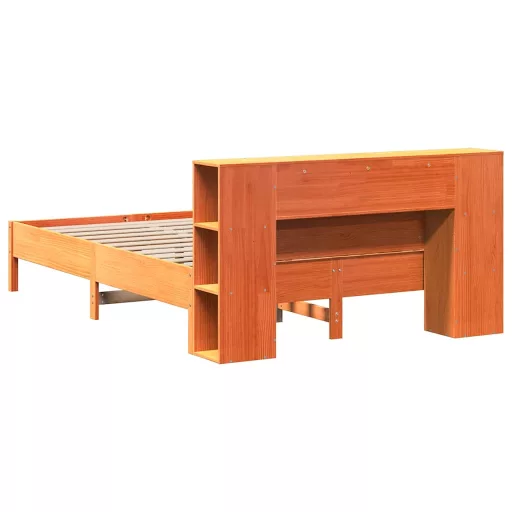 Barna tömör fenyőfa könyvespolcos ágy matrac nélkül 135 x 190cm