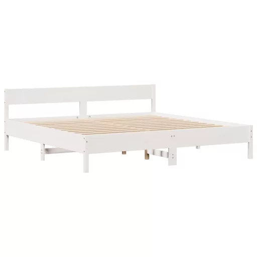 Fehér tömör fenyőfa könyvespolcos ágy matrac nélkül 180x200 cm