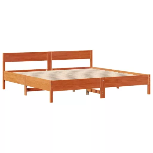 Barna tömör fenyőfa könyvespolcos ágy matrac nélkül 180 x 200cm