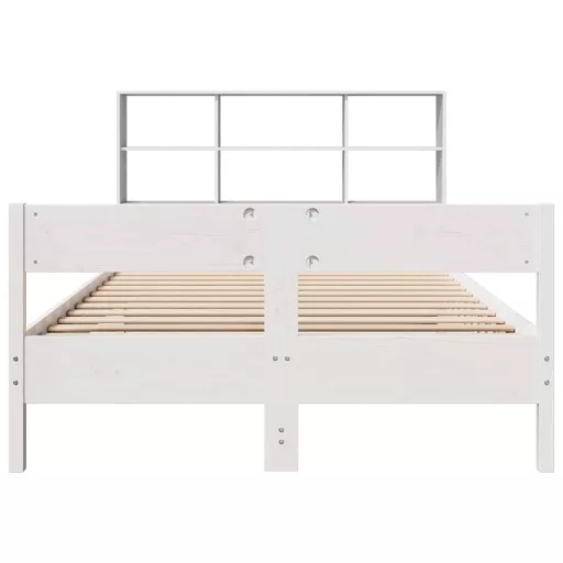 Fehér tömör fenyőfa könyvespolcos ágy matrac nélkül 160x200 cm