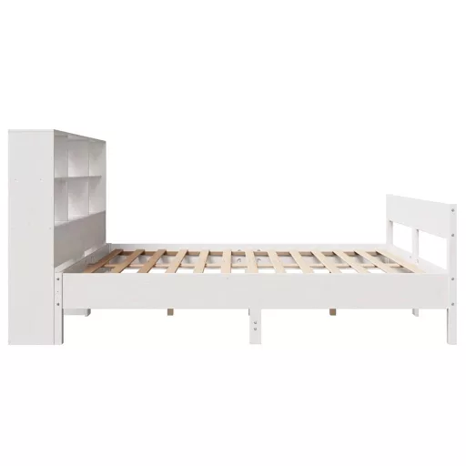 Fehér tömör fenyőfa könyvespolcos ágy matrac nélkül 160x200 cm