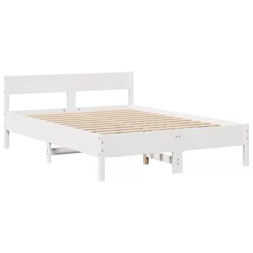 Fehér tömör fenyőfa könyvespolcos ágy matrac nélkül 160x200 cm