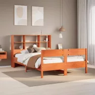   Barna tömör fenyőfa könyvespolcos ágy matrac nélkül 160 x 200cm