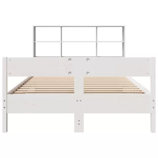 Fehér tömör fenyőfa könyvespolcos ágy matrac nélkül 140x200 cm