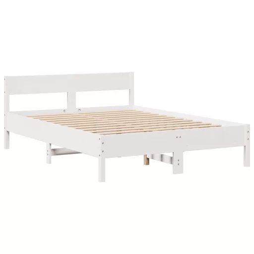 Fehér tömör fenyőfa könyvespolcos ágy matrac nélkül 140x200 cm