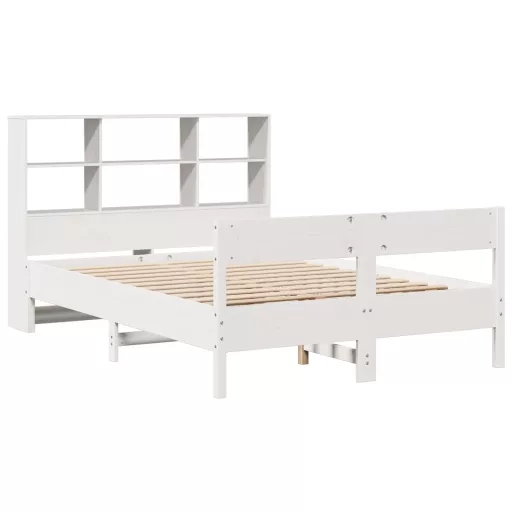 Fehér tömör fenyőfa könyvespolcos ágy matrac nélkül 140x190 cm