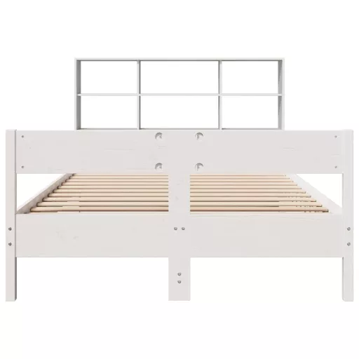 Fehér tömör fenyőfa könyvespolcos ágy matrac nélkül 140x190 cm