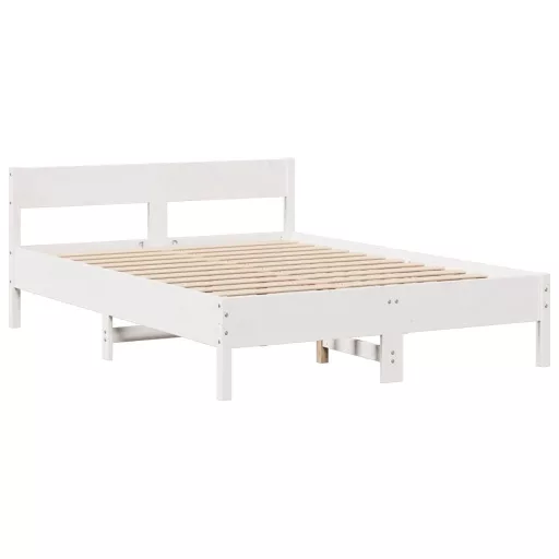 Fehér tömör fenyőfa könyvespolcos ágy matrac nélkül 140x190 cm