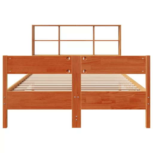 Barna tömör fenyőfa könyvespolcos ágy matrac nélkül 140 x 190cm