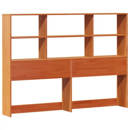 Barna tömör fenyőfa könyvespolcos ágy matrac nélkül 140 x 190cm