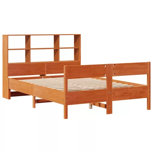 Barna tömör fenyőfa könyvespolcos ágy matrac nélkül 135 x 190cm