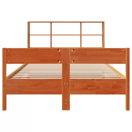 Barna tömör fenyőfa könyvespolcos ágy matrac nélkül 135 x 190cm