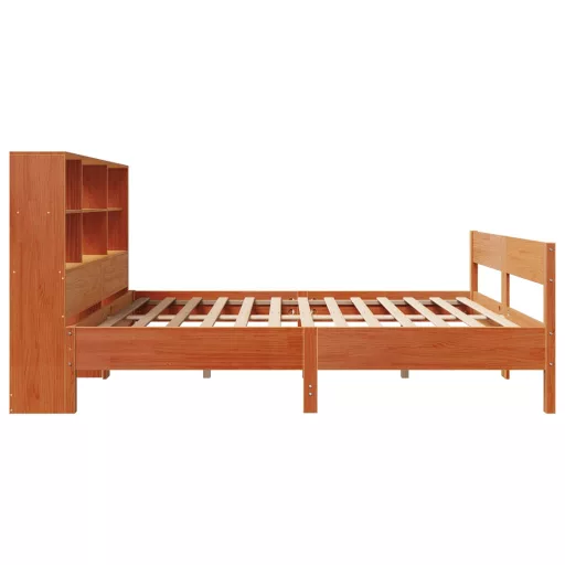 Barna tömör fenyőfa könyvespolcos ágy matrac nélkül 135 x 190cm
