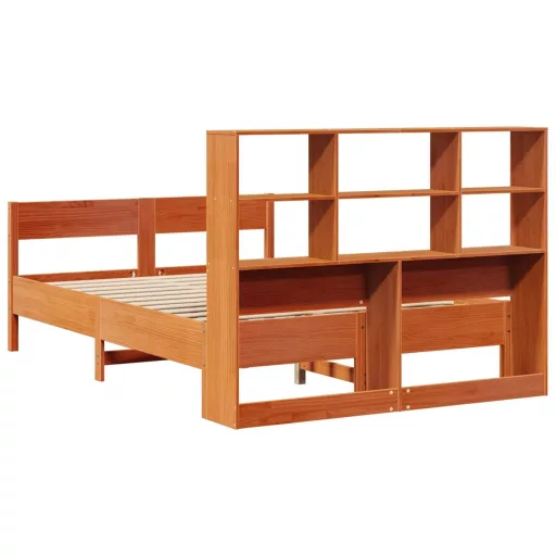 Barna tömör fenyőfa könyvespolcos ágy matrac nélkül 135 x 190cm
