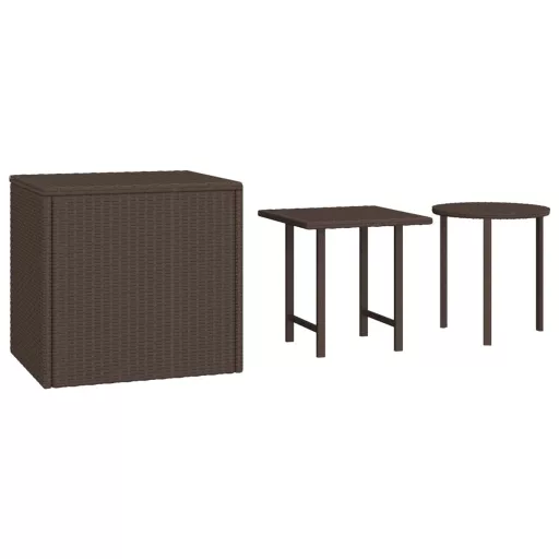 3 db barna polyrattan kerti kisasztal